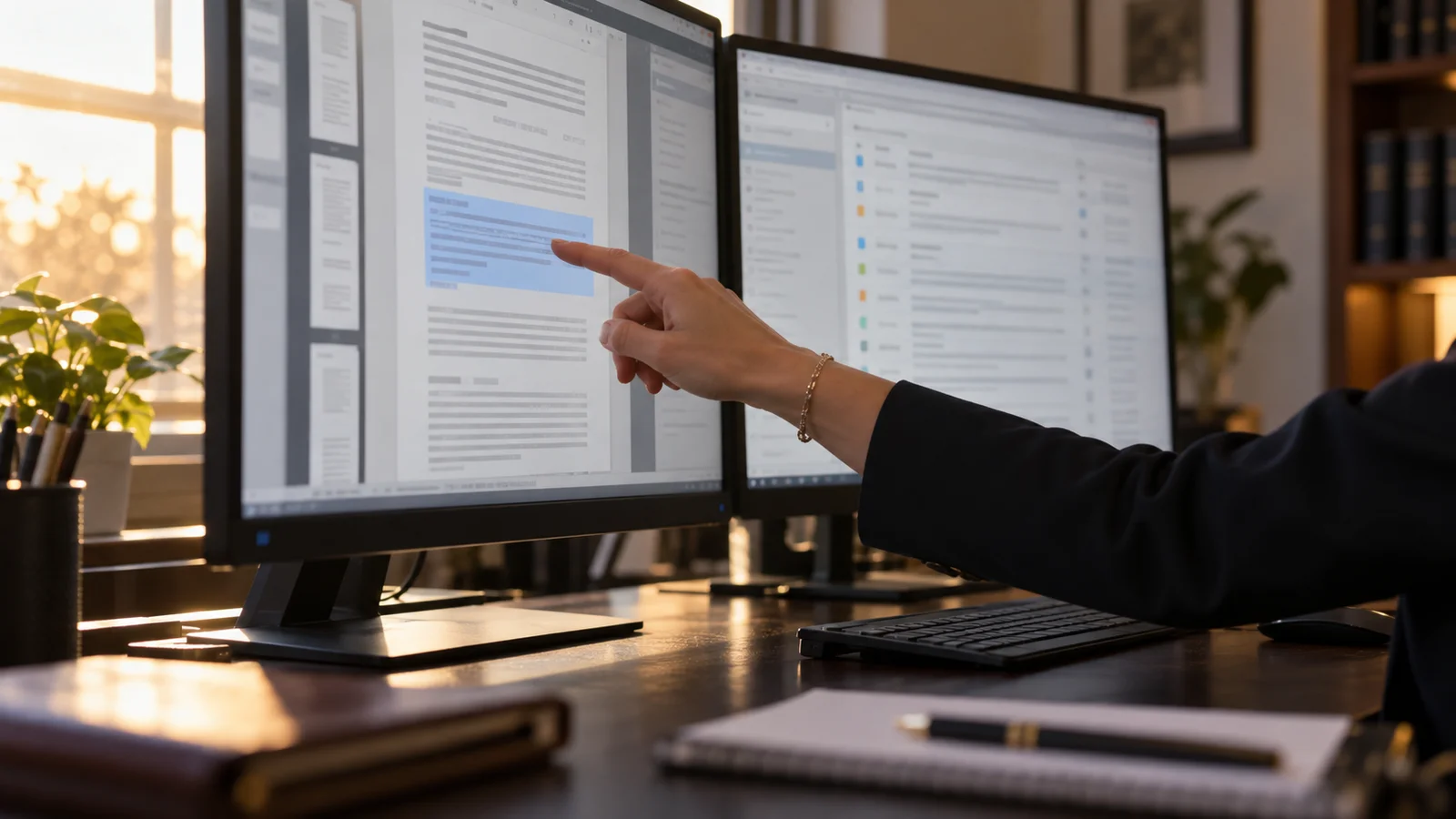 Illustrative reviewer checking a highlighted digital record against a case timeline
