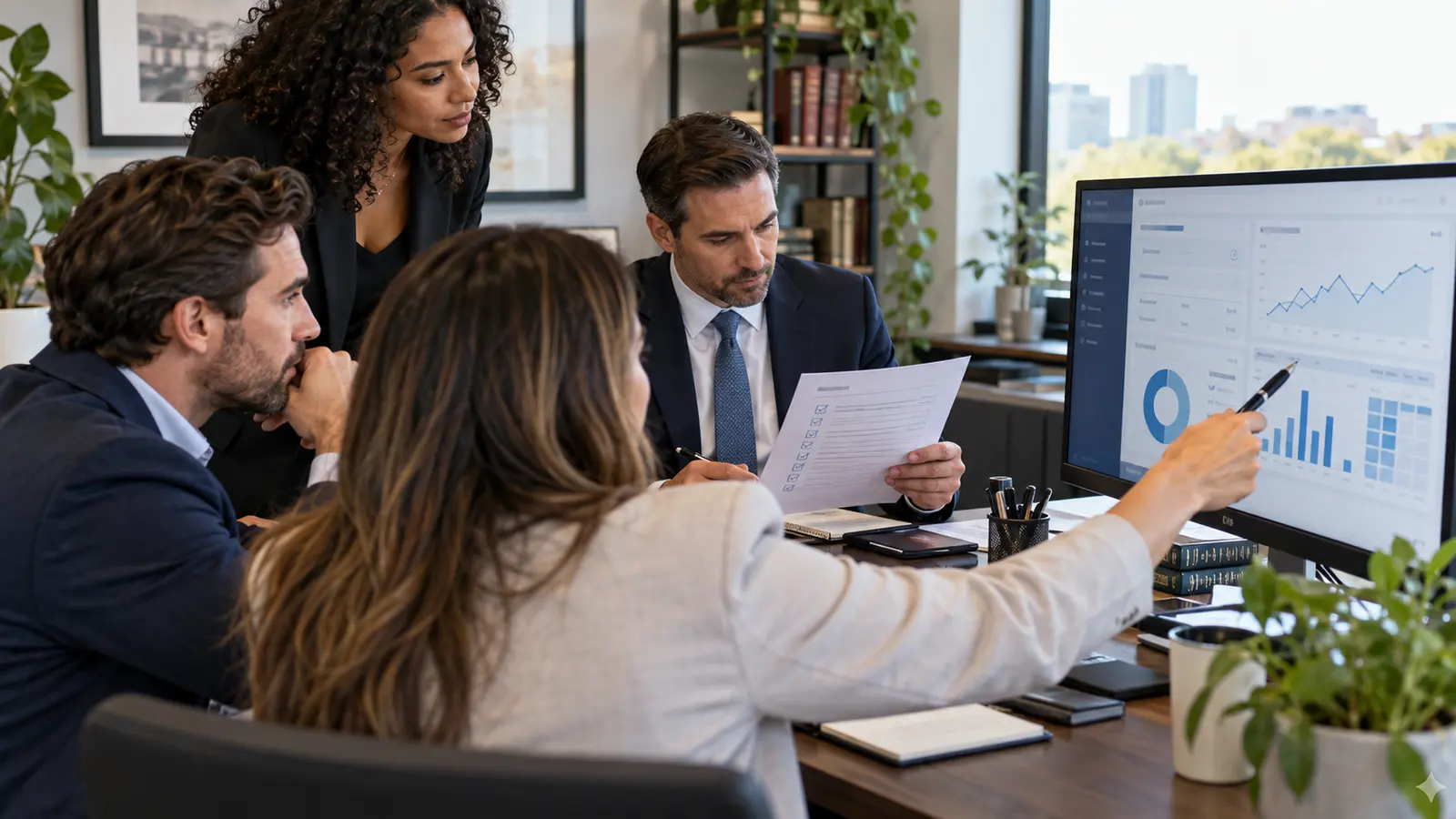 Law-firm leaders reviewing a digital advertising campaign and intake-quality checklist