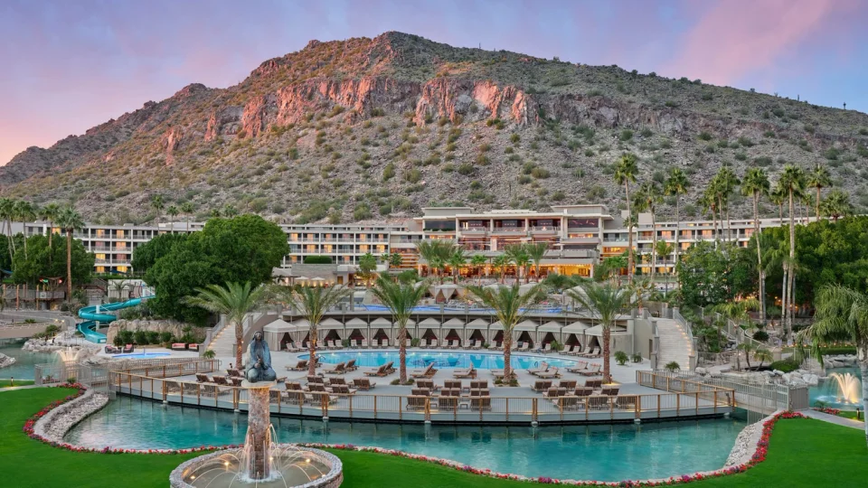 The Phoenician resort pools beneath Camelback Mountain in Scottsdale