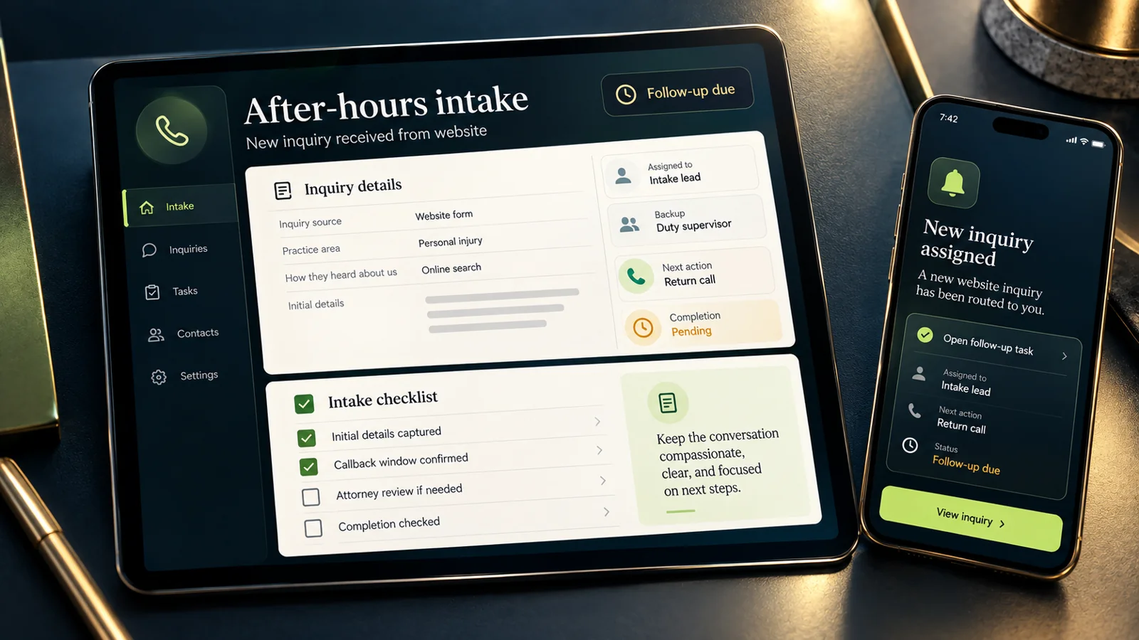 Conceptual digital workspace for law firm intake consulting