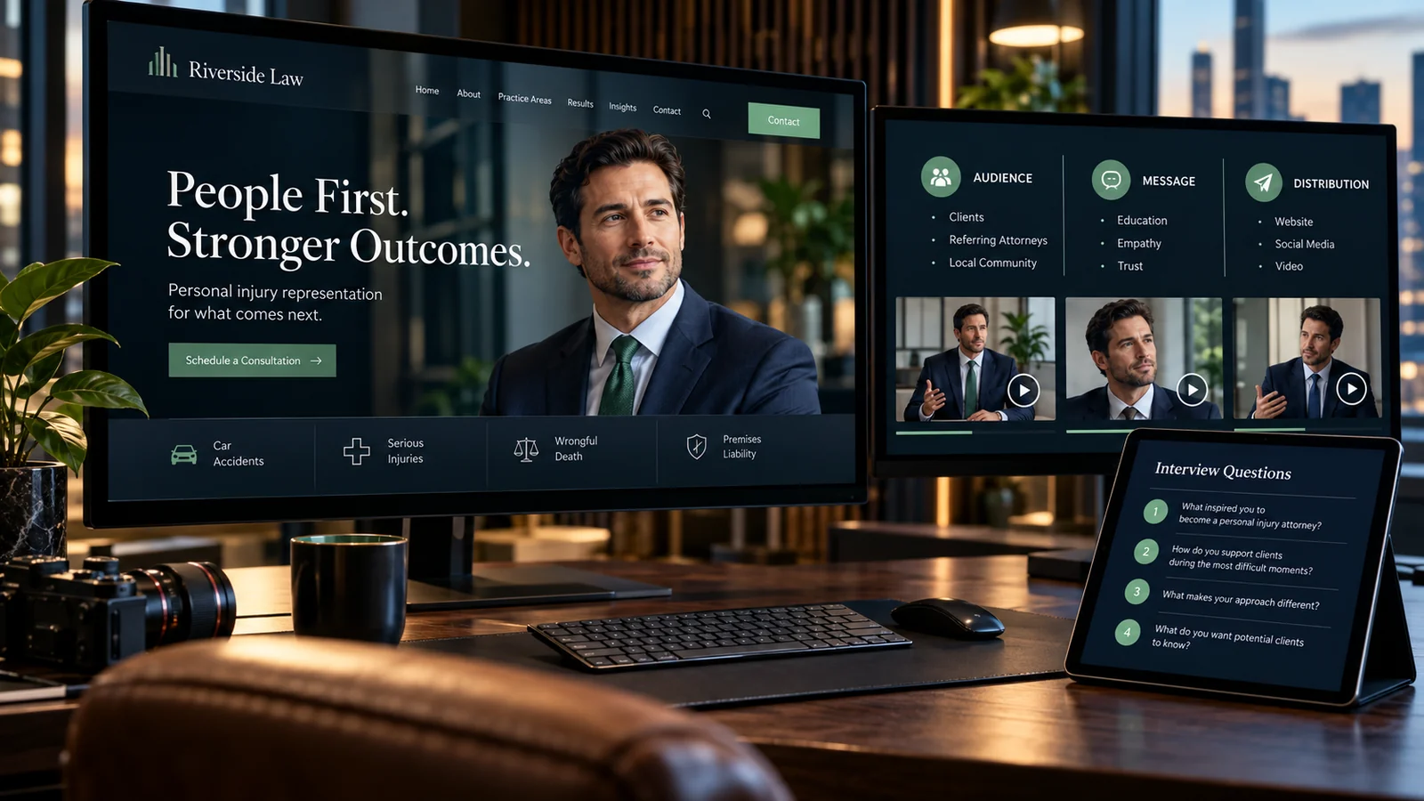 Conceptual digital workspace for law firm branding & attorney positioning